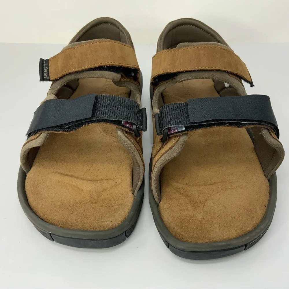 L.L. Bean Sandals Florsheim Brown Leather. Hook‎ and Loop Strap. Men’s 10 Med.